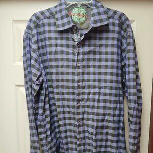 Robert Graham Gotham Gingham Purple Plaid Embroidered Flip Cuff Shirt XXL 2XL